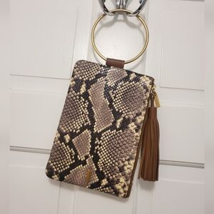 EC Thacker "Nolita" Clutch Python Print Zip Close Brown/Beige